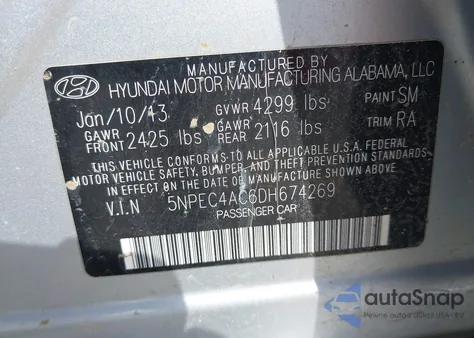 2013 Hyundai Sonata Se из США, поврежденный, VIN 5NPEC4AC6DH674269